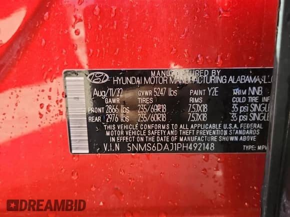 2023 Hyundai Santa Fe XRT with VIN 5NMS6DAJ1PH492148, listed as a Copart auction lot 84624235 with 9,426 mi miles and Clean title. Bid and sale history available at DreamBid. Image 13.
