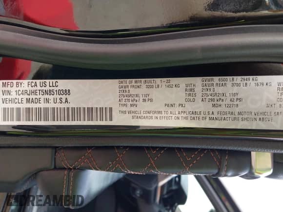 2022 Jeep Grand Cherokee Summit Reserve with VIN 1C4RJHET5N8510388, listed as a IAAI auction lot 42400963 with 46,371 mi miles and . Bid and sale history available at DreamBid. Image 9.