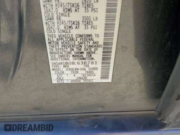 2008 Nissan Pathfinder SE с VIN 5N1AR18U38C636781, выставлен на аукционе Copart как лот 82266705 с пробегом 152 835 миль миль и Списание • Salvage title. История ставок и продаж доступна на DreamBid. Изображение 14.