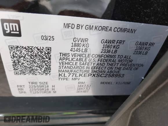 2025 Chevrolet Trax ACTIV z VIN KL77LKEPXSC258953, wystawiony jako IAAI lot #43152346 z przebiegiem 5 065 mil mil oraz . Historia ofert i sprzedaży dostępna na DreamBid. Obrazek 9.