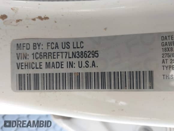2020 Ram 1500 Big Horn z VIN 1C6RREFT7LN386295, wystawiony jako IAAI lot #41896231 z przebiegiem 90 444 mil mil oraz . Historia ofert i sprzedaży dostępna na DreamBid. Obrazek 9.