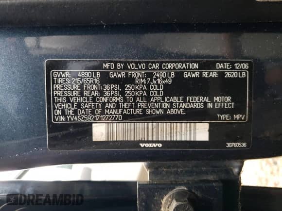 2007 Volvo XC70 с VIN YV4SZ592171272770, выставлен на аукционе Copart как лот 81135645 с пробегом 161 187 миль миль и Чистый • Clean title. История ставок и продаж доступна на DreamBid. Изображение 13.