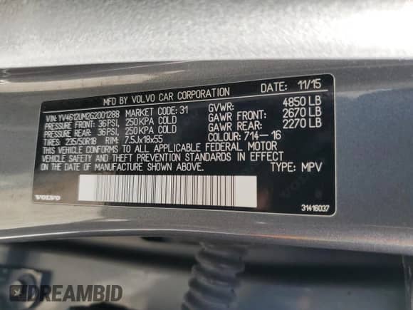 2016 Volvo S60 T5 Platinum с VIN YV4612UM2G2001288, выставлен на аукционе Copart как лот 46215315 с пробегом 124 728 миль миль и Списание • Salvage title. История ставок и продаж доступна на DreamBid. Изображение 13.