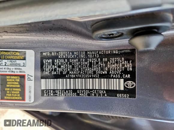 2014 Toyota Camry SE with VIN 4T1BK1FK2EU541452, listed as a Copart auction lot 83859135 with 135,589 mi miles and Salvage title. Bid and sale history available at DreamBid. Image 13.