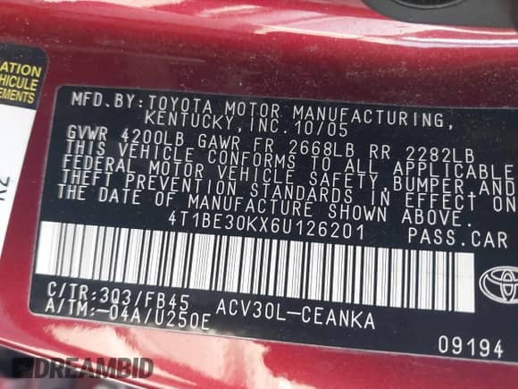 2006 Toyota Camry STD с VIN 4T1BE30KX6U126201, выставлен на аукционе IAAI как лот 43141795 с пробегом 113 875 миль миль и . История ставок и продаж доступна на DreamBid. Изображение 9.