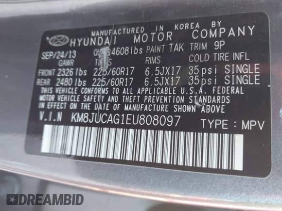 2014 Hyundai Tucson Walking Dead Edition z VIN KM8JUCAG1EU808097, wystawiony jako IAAI lot #41436214 z przebiegiem 114 198 mil mil oraz . Historia ofert i sprzedaży dostępna na DreamBid. Obrazek 9.