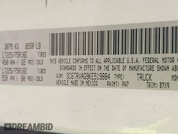 2019 Ram ProMaster Cargo с VIN 3C6TRVAG9KE519884, выставлен на аукционе IAAI как лот 43227203 с пробегом 48 552 миль миль и . История ставок и продаж доступна на DreamBid. Изображение 9.