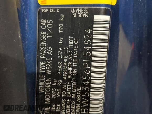 2006 BMW 3 Series 330Ci with VIN WBABW53456PL54824, listed as a Copart auction lot 53040295 with 122,881 mi miles and Salvage title. Bid and sale history available at DreamBid. Image 12.