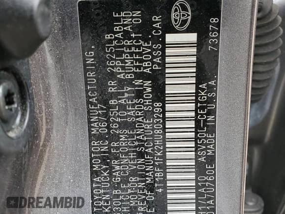 2017 Toyota Camry XSE с VIN 4T1BF1FK2HU803298, выставлен на аукционе Copart как лот 86428645 с пробегом 127 409 миль миль и Списание • Salvage title. История ставок и продаж доступна на DreamBid. Изображение 12.