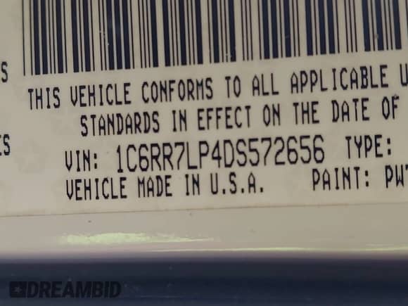 2013 Ram 1500 with VIN 1C6RR7LP4DS572656, listed as a IAAI auction lot 42893957 with 171,108 mi miles and . Bid and sale history available at DreamBid. Image 9.