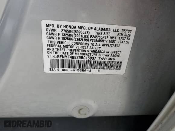 2009 Honda Pilot Touring with VIN 5FNYF48929B016937, listed as a Copart auction lot 86481055 with 164,969 mi miles and Clean title. Bid and sale history available at DreamBid. Image 13.