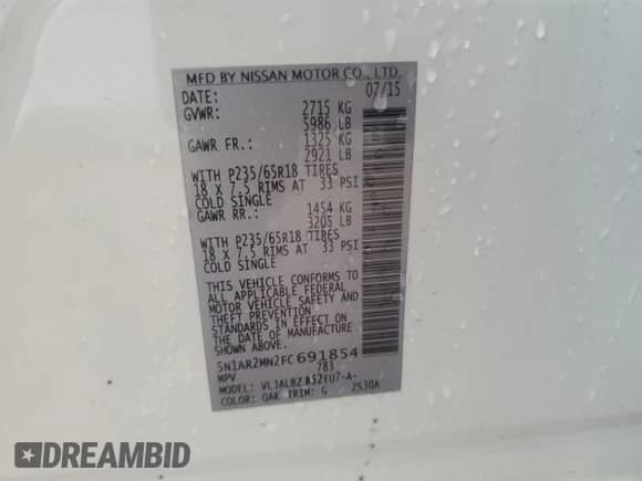 2015 Nissan Pathfinder S с VIN 5N1AR2MN2FC691854, выставлен на аукционе Copart как лот 68700285 с пробегом 123 294 миль миль и Списание • Salvage title. История ставок и продаж доступна на DreamBid. Изображение 13.