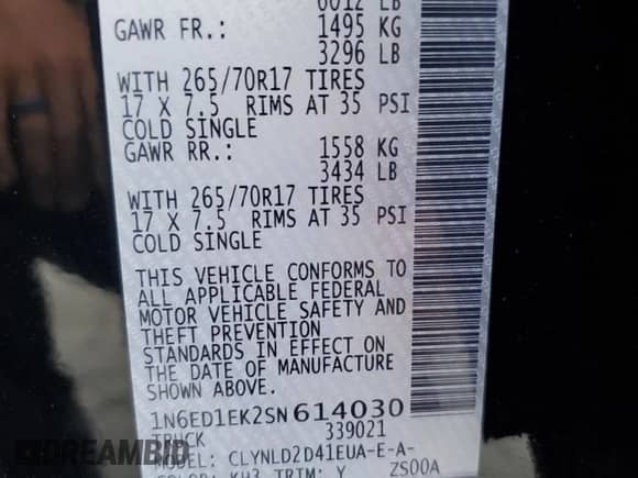 2025 Nissan Frontier Pro-4X with VIN 1N6ED1EK2SN614030, listed as a Copart auction lot 72075145 with 11,629 mi miles and Salvage title. Bid and sale history available at DreamBid. Image 13.