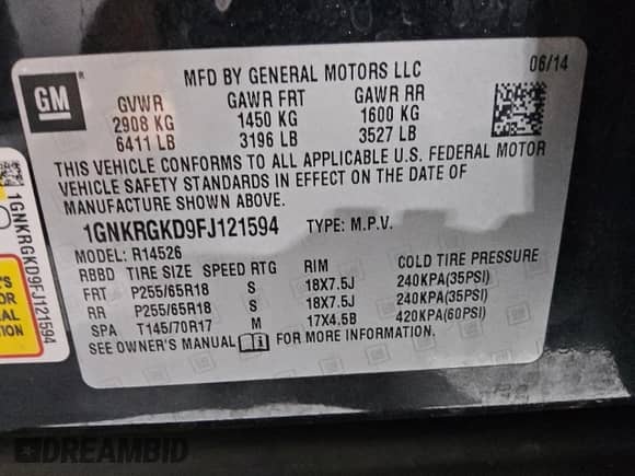 2015 Chevrolet Traverse LT с VIN 1GNKRGKD9FJ121594, выставлен на аукционе Copart как лот 81701185 с пробегом 130 840 миль миль и Чистый • Clean title. История ставок и продаж доступна на DreamBid. Изображение 8.