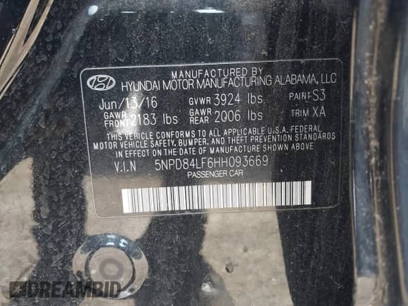 2017 Hyundai Elantra SE with VIN 5NPD84LF6HH093669, listed as a IAAI auction lot 43095995 with 44,222 mi miles and . Bid and sale history available at DreamBid. Image 9.