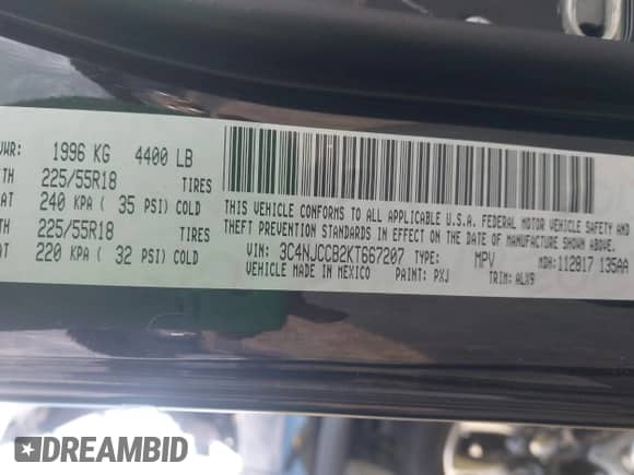 2019 Jeep Compass Limited z VIN 3C4NJCCB2KT667207, wystawiony jako IAAI lot #43436087 z przebiegiem 69 899 mil mil oraz . Historia ofert i sprzedaży dostępna na DreamBid. Obrazek 9.