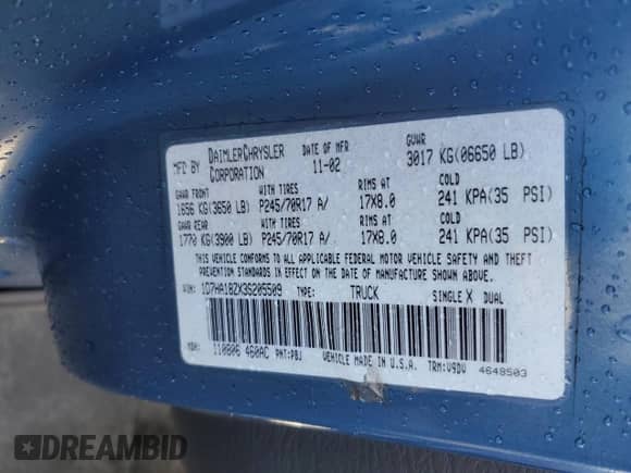 2003 Dodge 1500 ST z VIN 1D7HA18ZX3S205509, wystawiony jako Copart lot #42746645 z przebiegiem 182 656 mil mil oraz Szkoda całkowita • Salvage title. Historia ofert i sprzedaży dostępna na DreamBid. Obrazek 13.