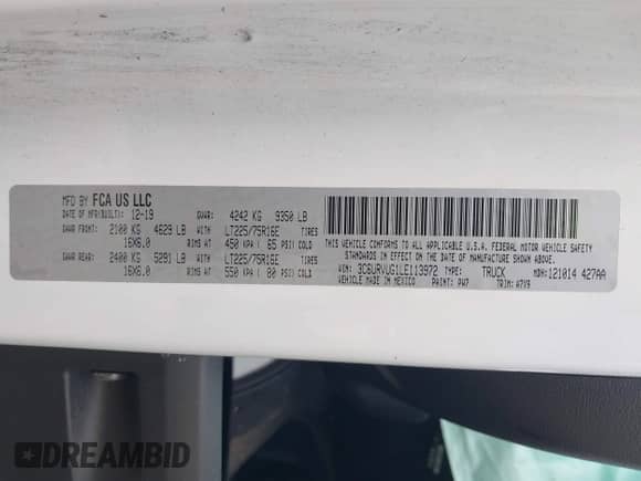 2020 Ram ProMaster z VIN 3C6URVUG1LE113972, wystawiony jako IAAI lot #42729990 z przebiegiem 45 177 mil mil oraz . Historia ofert i sprzedaży dostępna na DreamBid. Obrazek 9.