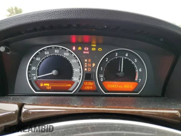 2004 BMW 7 Series 745i with VIN WBAGL634X4DP70421, listed as a Copart auction lot 73309744 with 123,457 mi miles and Salvage title. Bid and sale history available at DreamBid. Image 9.