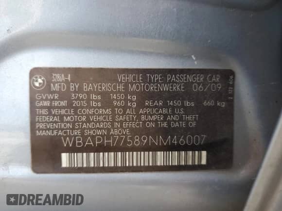 2009 BMW 3 Series 328i z VIN WBAPH77589NM46007, wystawiony jako Copart lot #69444244 z przebiegiem Nie podano mil oraz Szkoda całkowita • Salvage title. Historia ofert i sprzedaży dostępna na DreamBid. Obrazek 12.