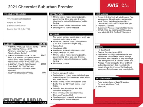 2021 Chevrolet Suburban Premier с VIN 1GNSCFKD1MR284380, выставлен на аукционе Copart как лот 82173523 с пробегом Не указан миль и На запчасти • Non repairable. История ставок и продаж доступна на DreamBid. Изображение 12.