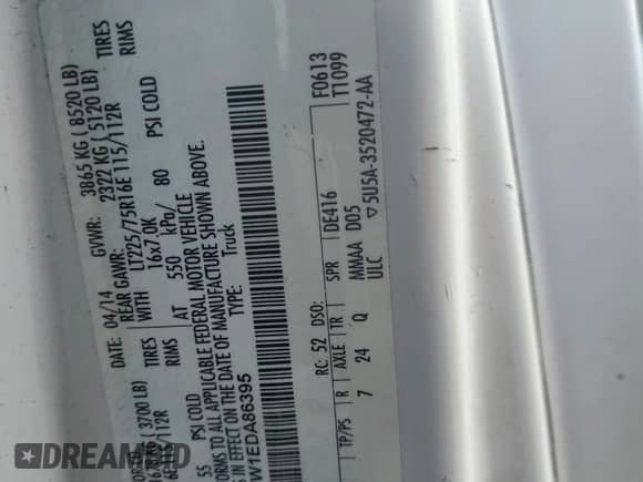 2014 Ford Econoline Cargo Commercial with VIN 1FTNE1EW1EDA86395, listed as a Copart auction lot 45223545 with 79,696 mi miles and Clean title. Bid and sale history available at DreamBid. Image 13.