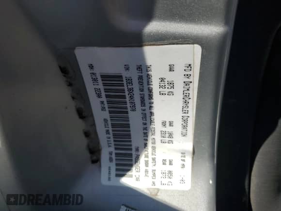 2004 Dodge Stratus SE with VIN 1B3EL36X24N107970, listed as a Copart auction lot 40912824 with 197,051 mi miles and Salvage title. Bid and sale history available at DreamBid. Image 12.