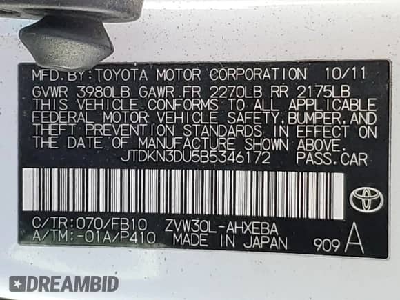 2011 Toyota Prius I z VIN JTDKN3DU5B5346172, wystawiony jako Copart lot #90522095 z przebiegiem Nie podano mil oraz Czysty tytuł • Clean title. Historia ofert i sprzedaży dostępna na DreamBid. Obrazek 12.