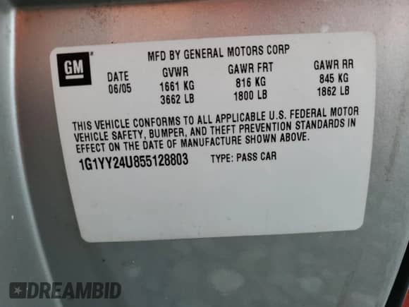2005 Chevrolet Corvette z VIN 1G1YY24U855128803, wystawiony jako Copart lot #84360565 z przebiegiem 74 666 mil mil oraz Szkoda całkowita • Salvage title. Historia ofert i sprzedaży dostępna na DreamBid. Obrazek 12.