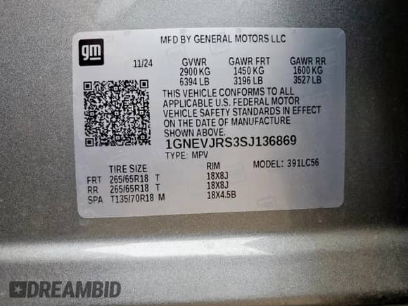 2025 Chevrolet Traverse AWD Z71 с VIN 1GNEVJRS3SJ136869, выставлен на аукционе Copart как лот 67265005 с пробегом 17 115 миль миль и Списание • Salvage title. История ставок и продаж доступна на DreamBid. Изображение 13.