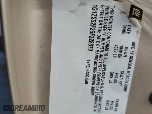 2005 Chevrolet Malibu с VIN 1G1ZS52F35F328879, выставлен на аукционе Copart как лот 62897995 с пробегом 118 671 миль миль и Списание • Salvage title. История ставок и продаж доступна на DreamBid. Изображение 12.