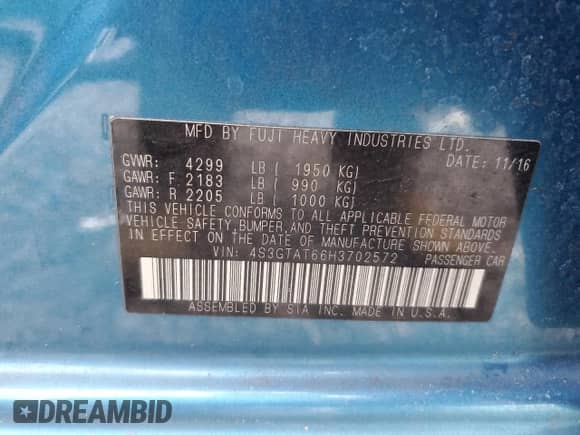 2017 Subaru Impreza Limited with VIN 4S3GTAT66H3702572, listed as a Copart auction lot 70713195 with 98,972 mi miles and Salvage title. Bid and sale history available at DreamBid. Image 12.