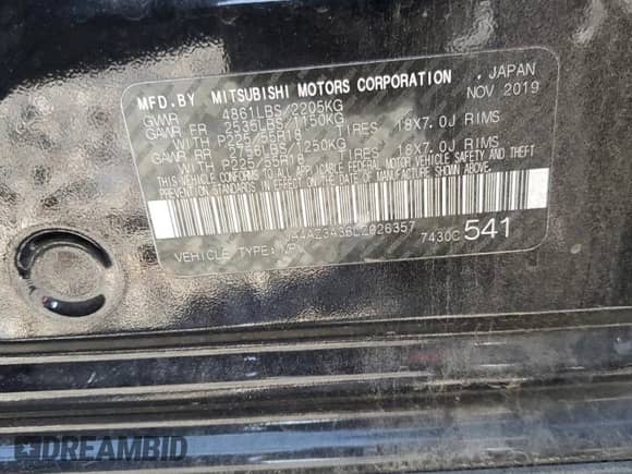 2020 Mitsubishi Outlander ES z VIN JA4AZ3A36LZ026357, wystawiony jako Copart lot #87419915 z przebiegiem 92 497 mil mil oraz Szkoda całkowita • Salvage title. Historia ofert i sprzedaży dostępna na DreamBid. Obrazek 13.