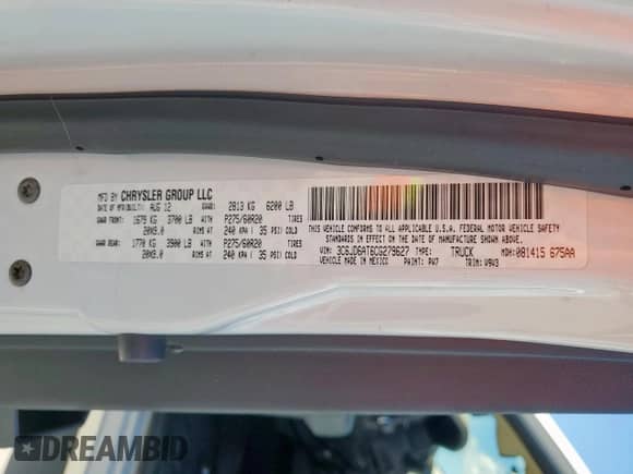 2012 Ram 1500 Express с VIN 3C6JD6AT6CG279627, выставлен на аукционе Copart как лот 82101935 с пробегом 141 243 миль миль и Списание • Salvage title. История ставок и продаж доступна на DreamBid. Изображение 13.