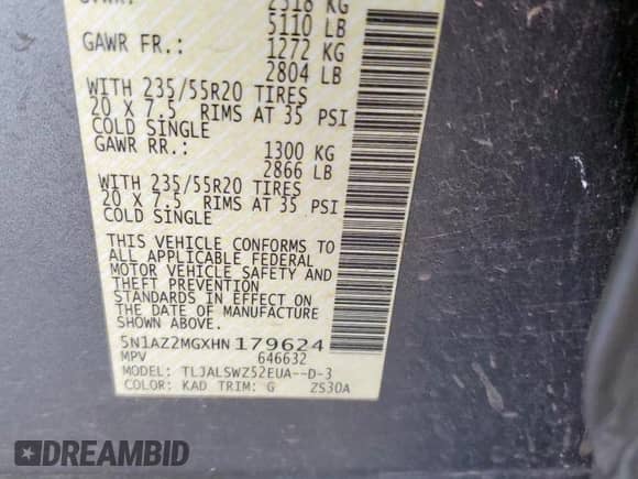 2017 Nissan Murano S with VIN 5N1AZ2MGXHN179624, listed as a Copart auction lot 80635965 with 193,796 mi miles and Salvage title. Bid and sale history available at DreamBid. Image 13.