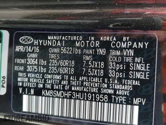 2017 Hyundai Santa Fe SE z VIN KM8SMDHF3HU191958, wystawiony jako Copart lot #80938605 z przebiegiem 119 686 mil mil oraz Czysty tytuł • Clean title. Historia ofert i sprzedaży dostępna na DreamBid. Obrazek 10.