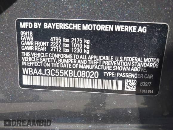 2019 BMW 4 Series 430i xDrive z VIN WBA4J3C55KBL08020, wystawiony jako IAAI lot #42857489 z przebiegiem 66 967 mil mil oraz . Historia ofert i sprzedaży dostępna na DreamBid. Obrazek 9.