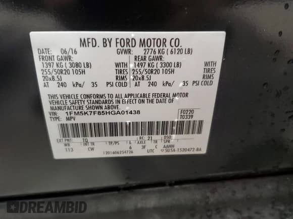 2017 Ford Explorer Limited z VIN 1FM5K7F85HGA01438, wystawiony jako Copart lot #86427275 z przebiegiem 82 325 mil mil oraz Czysty tytuł • Clean title. Historia ofert i sprzedaży dostępna na DreamBid. Obrazek 13.