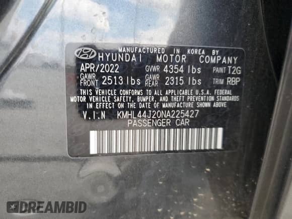 2022 Hyundai Sonata SEL Plus с VIN KMHL44J20NA225427, выставлен на аукционе Copart как лот 84207785 с пробегом 75 180 миль миль и Списание • Salvage title. История ставок и продаж доступна на DreamBid. Изображение 13.