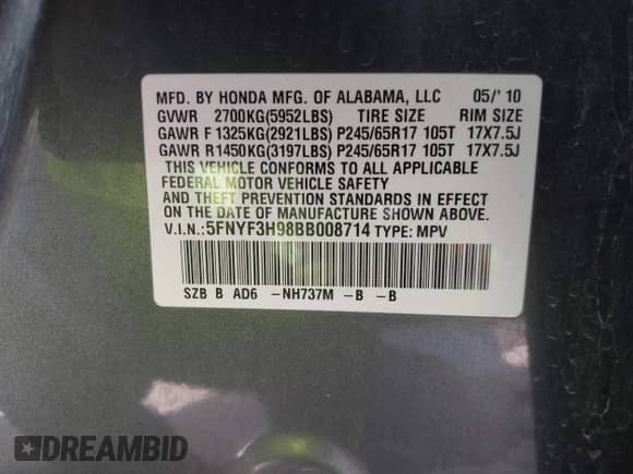 2011 Honda Pilot Touring с VIN 5FNYF3H98BB008714, выставлен на аукционе IAAI как лот 43369473 с пробегом 63 399 миль миль и . История ставок и продаж доступна на DreamBid. Изображение 9.