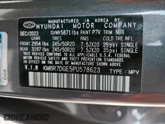 2023 Hyundai Palisade Calligraphy с VIN KM8R7DGE5PU578623, выставлен на аукционе Copart как лот 84013625 с пробегом 29 249 миль миль и Списание • Salvage title. История ставок и продаж доступна на DreamBid. Изображение 14.