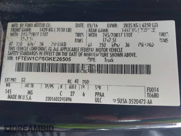 2016 Ford F-150 XLT with VIN 1FTEW1CP8GKE26505, listed as a IAAI auction lot 42827509 with 203,929 mi miles and . Bid and sale history available at DreamBid. Image 9.