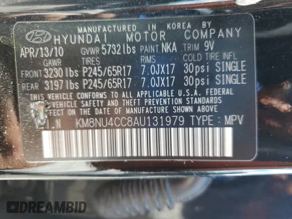2010 Hyundai Veracruz Limited с VIN KM8NU4CC8AU131979, выставлен на аукционе Copart как лот 66160665 с пробегом 135 230 миль миль и Списание • Salvage title. История ставок и продаж доступна на DreamBid. Изображение 13.