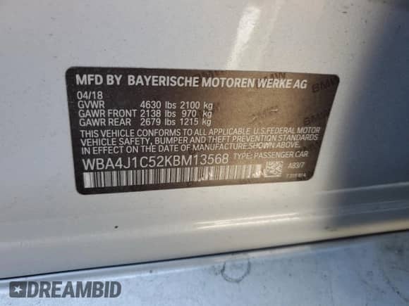 2019 BMW 4 Series 430i с VIN WBA4J1C52KBM13568, выставлен на аукционе Copart как лот 62239465 с пробегом 129 876 миль миль и Чистый • Clean title. История ставок и продаж доступна на DreamBid. Изображение 13.