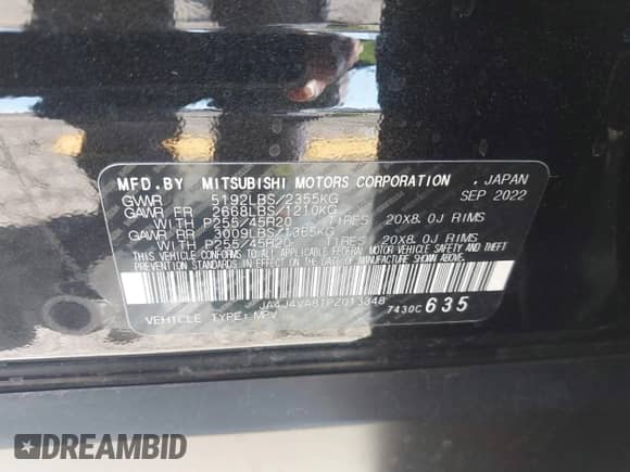 2023 Mitsubishi Outlander SEL with VIN JA4J4VA81PZ013348, listed as a IAAI auction lot 42316776 with 36,688 mi miles and . Bid and sale history available at DreamBid. Image 9.