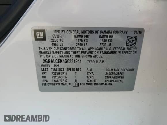 2016 Chevrolet Equinox LT z VIN 2GNALCEK4G6331941, wystawiony jako Copart lot #86324995 z przebiegiem 160 433 mil mil oraz Szkoda całkowita • Salvage title. Historia ofert i sprzedaży dostępna na DreamBid. Obrazek 13.