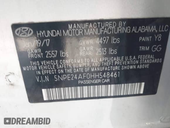 2017 Hyundai Sonata 2.4L with VIN 5NPE24AF0HH548461, listed as a IAAI auction lot 42800437 with 107,590 mi miles and . Bid and sale history available at DreamBid. Image 9.