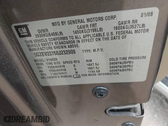 2008 Saturn Outlook XR с VIN 5GZEV23768J232909, выставлен на аукционе IAAI как лот 42679521 с пробегом 122 175 миль миль и . История ставок и продаж доступна на DreamBid. Изображение 9.