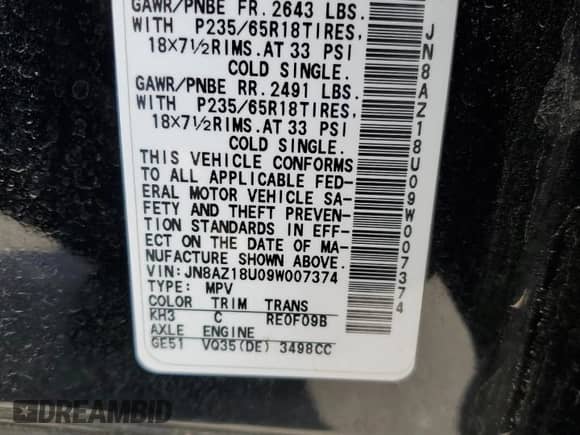 2009 Nissan Murano SL with VIN JN8AZ18U09W007374, listed as a Copart auction lot 72028995 with 214,277 mi miles and Clean title. Bid and sale history available at DreamBid. Image 13.