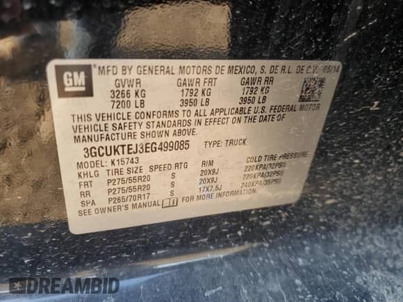 2014 Chevrolet Silverado 1500 High Country с VIN 3GCUKTEJ3EG499085, выставлен на аукционе Copart как лот 67408535 с пробегом 152 791 миль миль и Чистый • Clean title. История ставок и продаж доступна на DreamBid. Изображение 12.